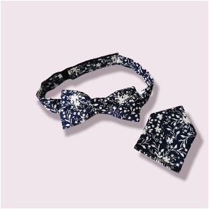 Eiremade Clothing Dickey bow & pocket square set / navy floral mini
