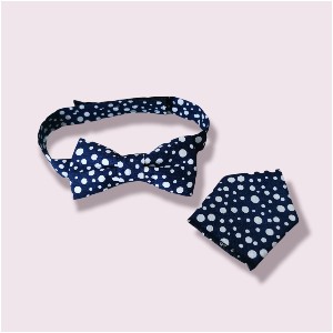 Eiremade Clothing Dickey bow & pocket square set / navy dots maxi