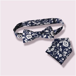 Eiremade Clothing Dickey bow & pocket square set / navy floral maxi