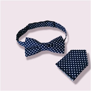 Eiremade Clothing Dickey bow & pocket square set / navy dots mini